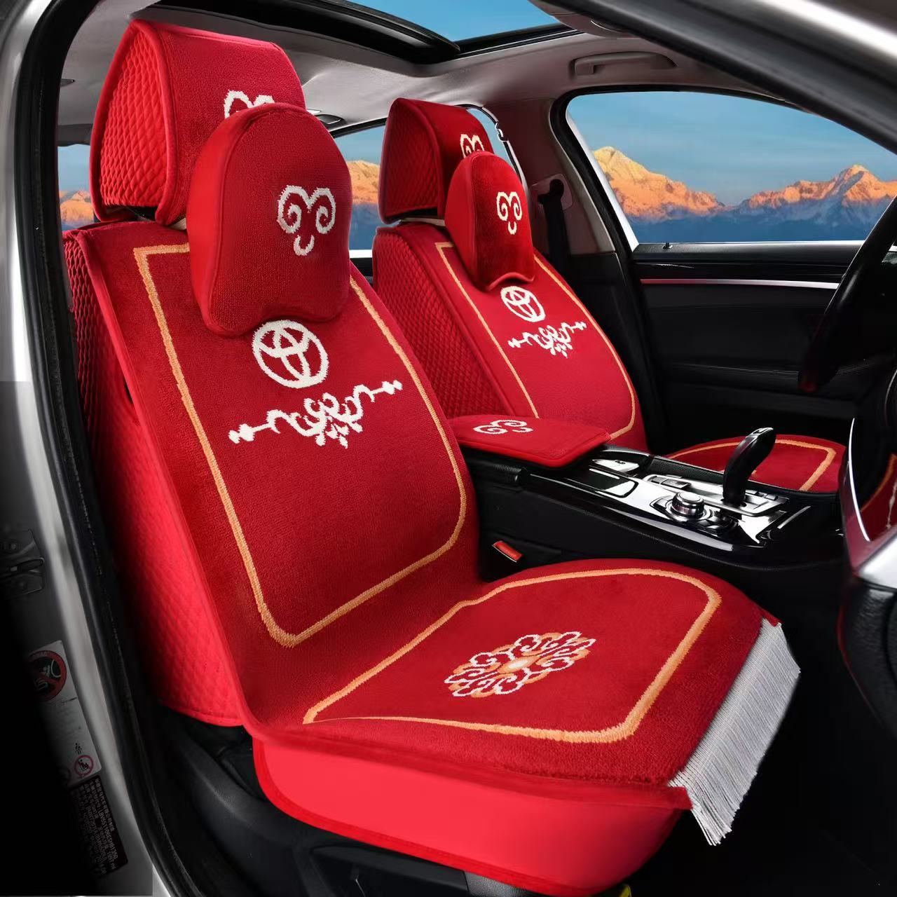 新款羊毛混纺汽车坐垫丰田大众车标四季通用全包围地毯式手工座套