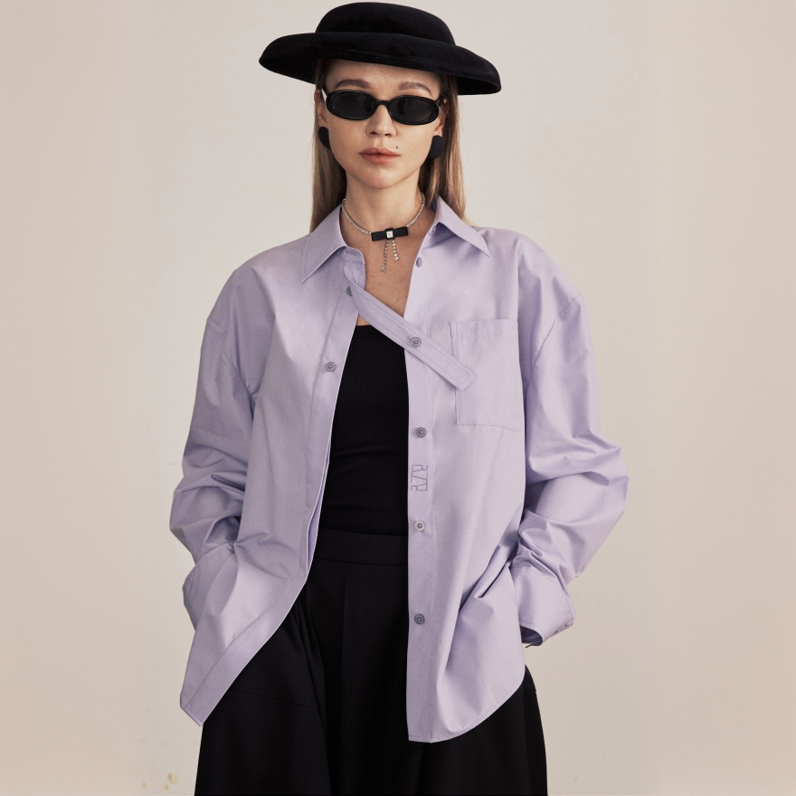 全新未使用  Elikook 短飘带宽松衬衫  紫色 TP025001