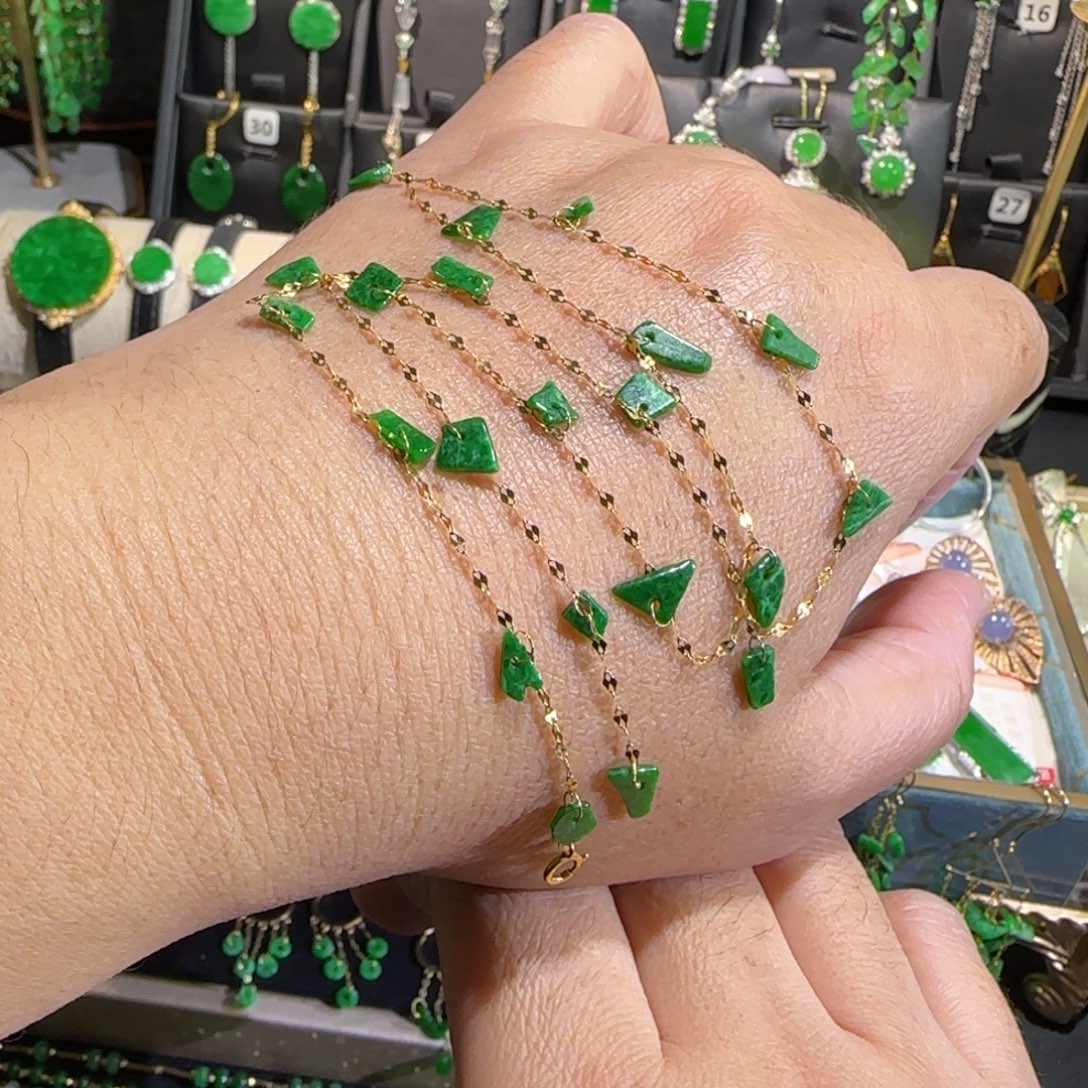 翡翠18K金镶嵌颈饰满天星45cm