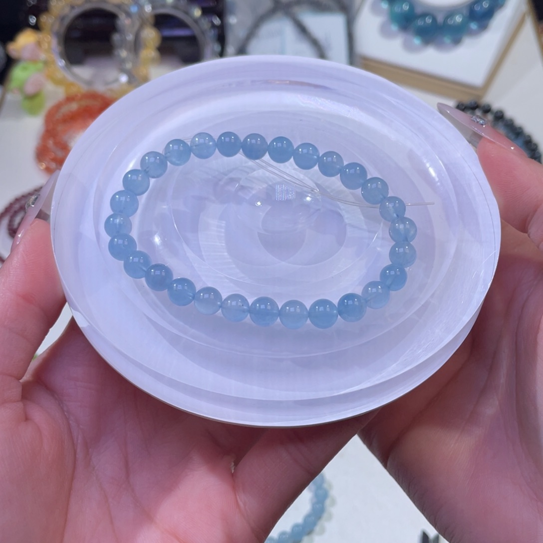 未镶嵌手链水晶奶体圣蓝海蓝宝6mm