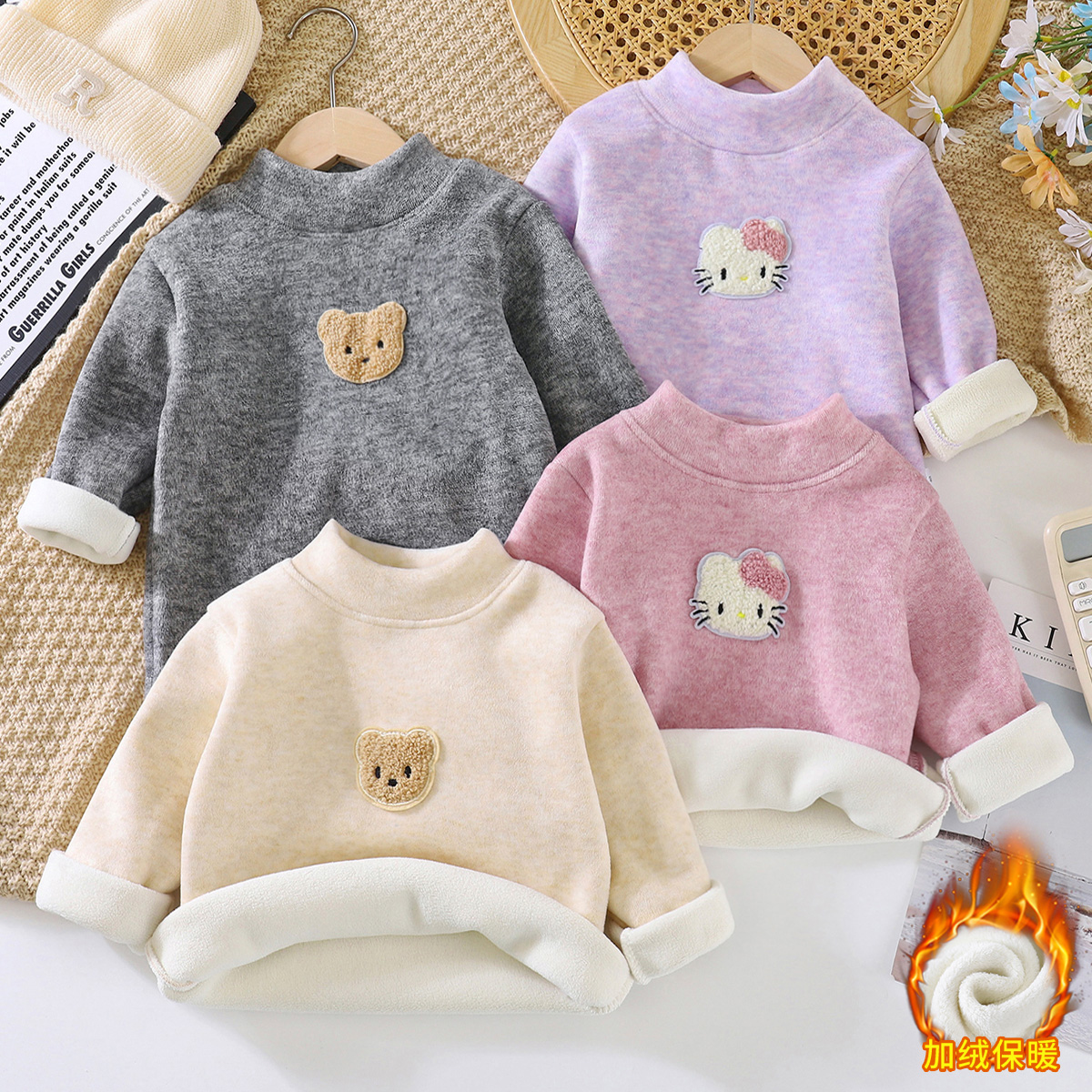 新款冬季加绒打底宝宝保暖衣男童女童保暖舒适中大童长袖上衣