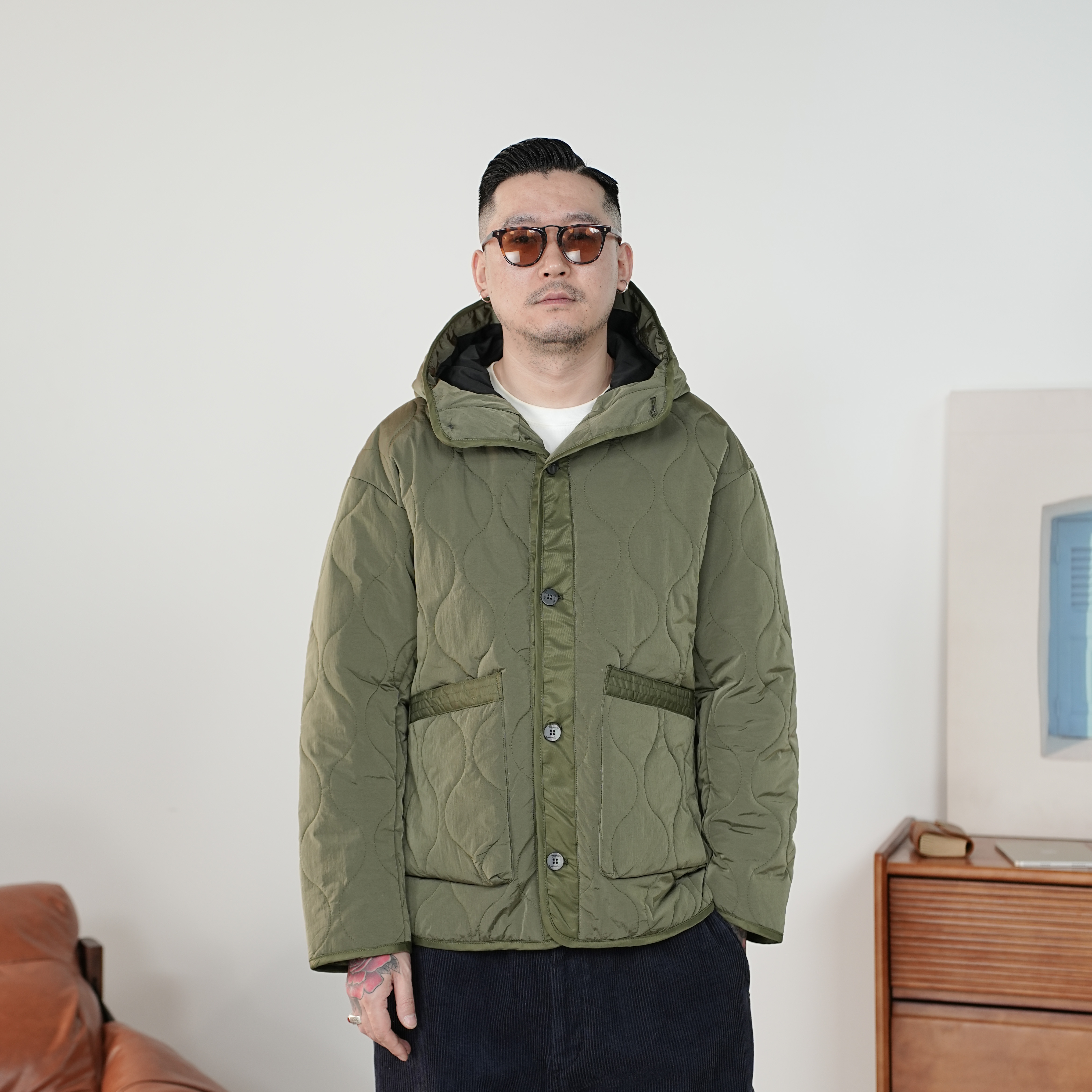 25FW冬季日系复古连帽棉服休闲通勤风宽松保暖葫芦格棉衣