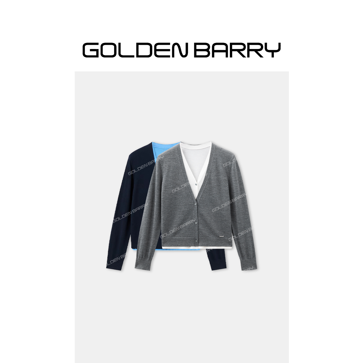 GOLDENBARRY|242304时尚V领假两件叠穿针织开衫