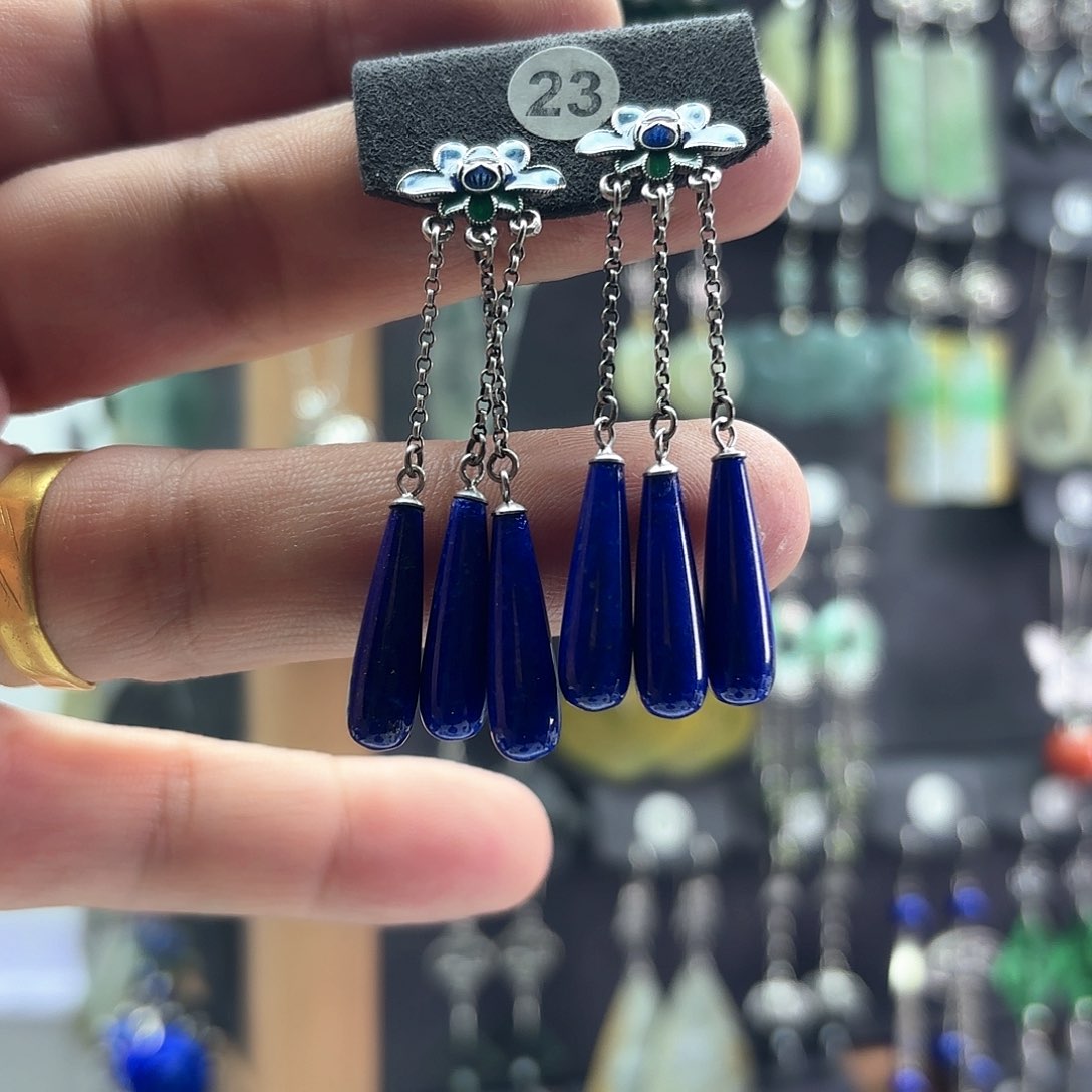 青金石耳饰银S925镶嵌?****?