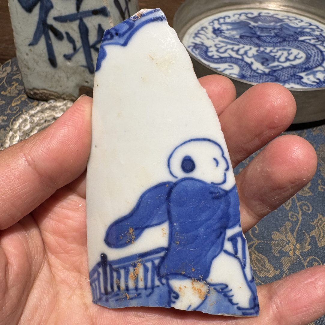 Q青花人物瓷片标本学习收藏顺丰包邮全手工制作