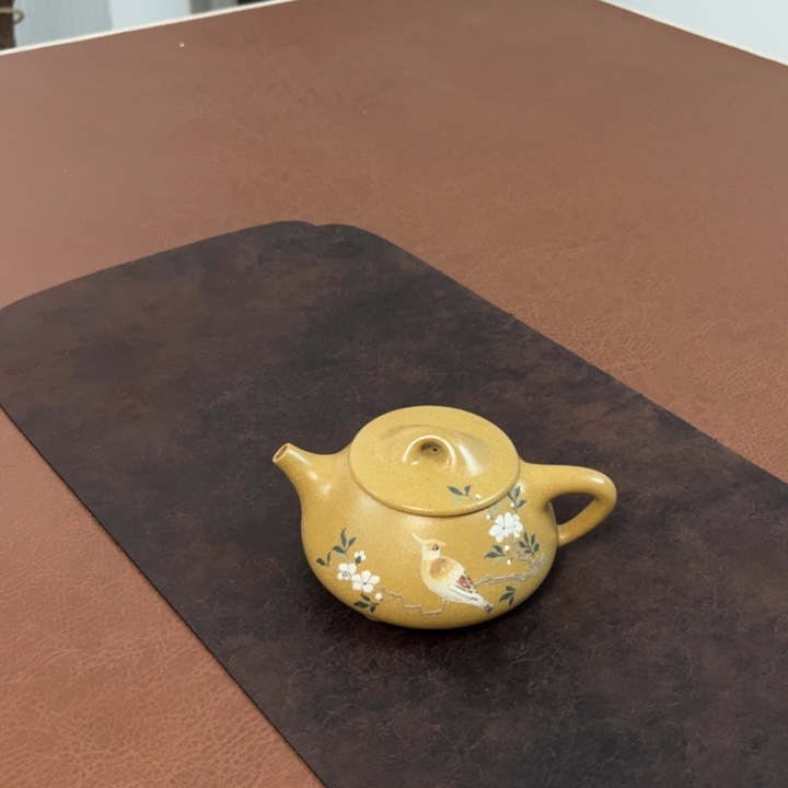 紫砂茶壶景舟石瓢泥绘黄金段壶