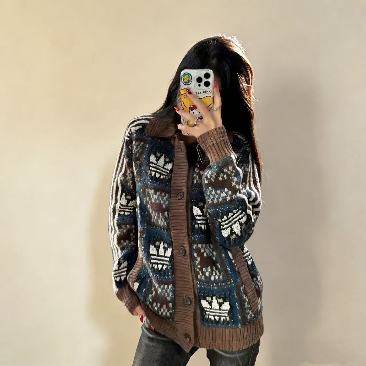 adidas三叶草 「新年款」慵懒风男女款针织运动毛衣开衫外套 KT0715