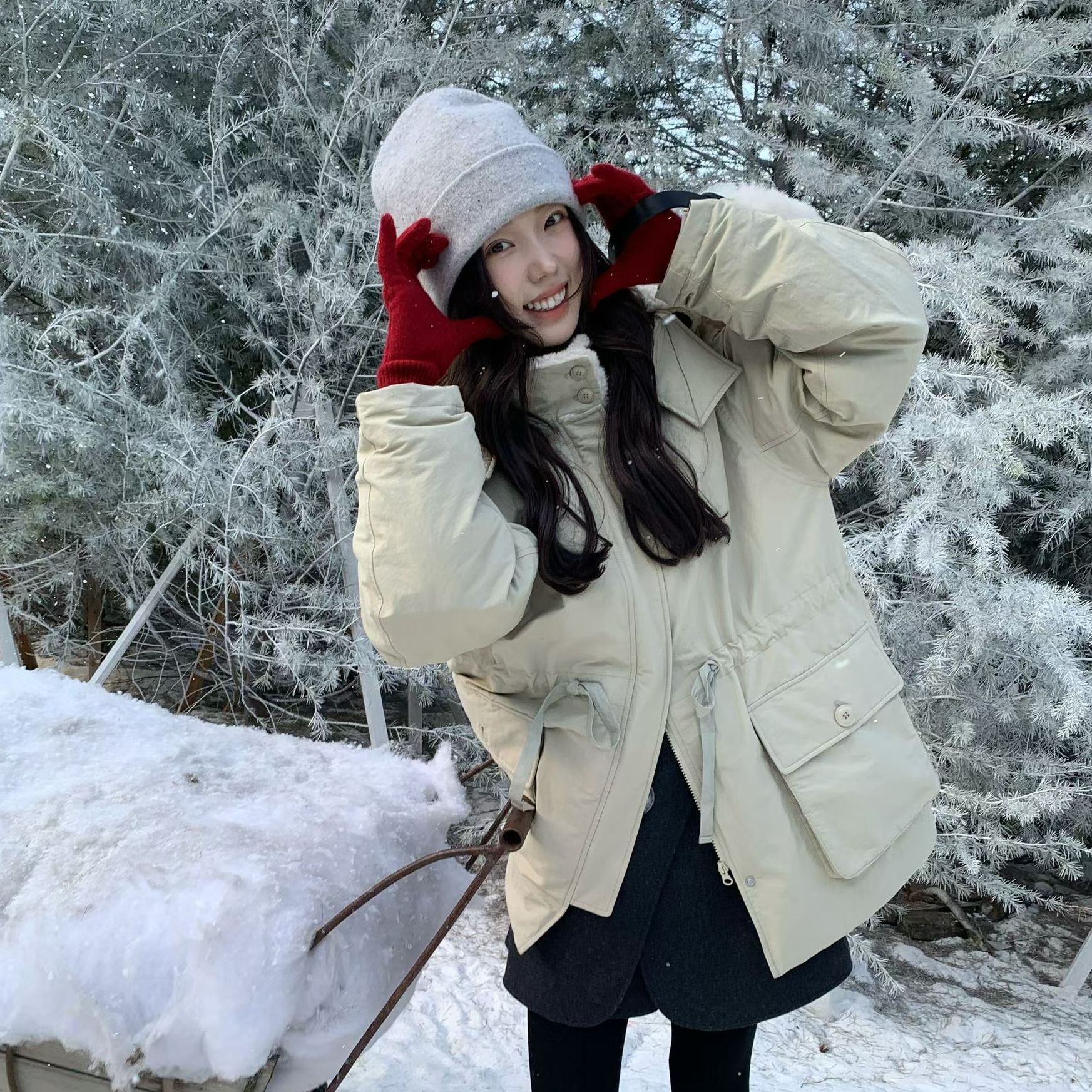 【商场品质】90白鹅绒 上新简约拼接羊羔毛帽子可拆羽绒服 SE 2512