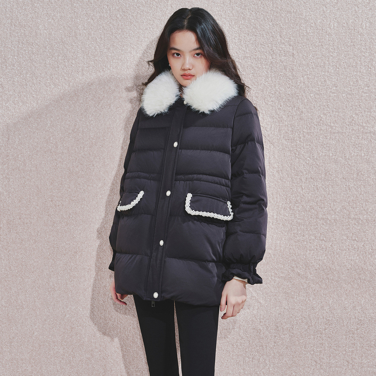 MAXRIENY精致优雅感羽绒服女24冬翻毛领气质高级感保暖外套