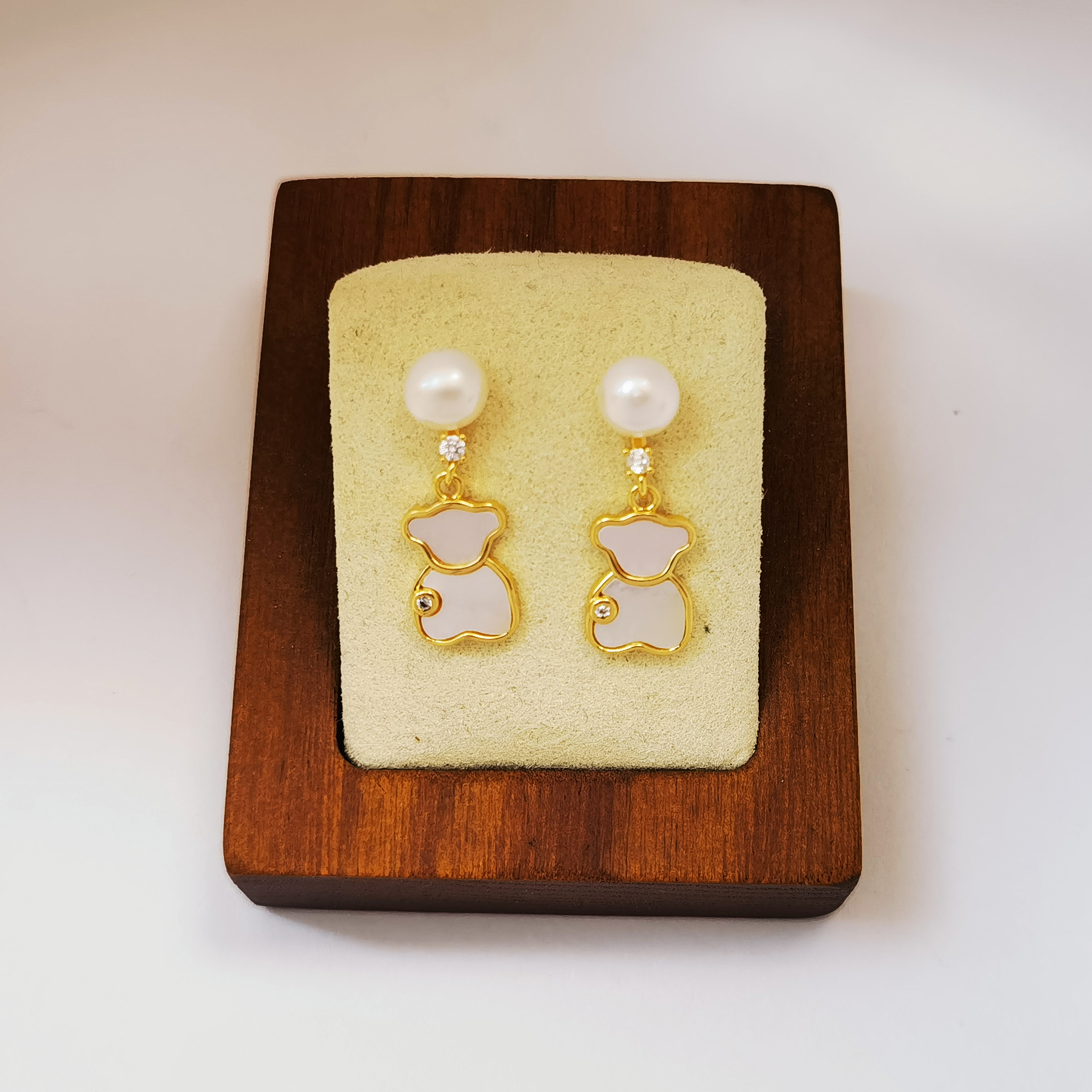 清沧 天然可刮粉真淡水珍珠 珍珠小熊耳钉 925银针 2007