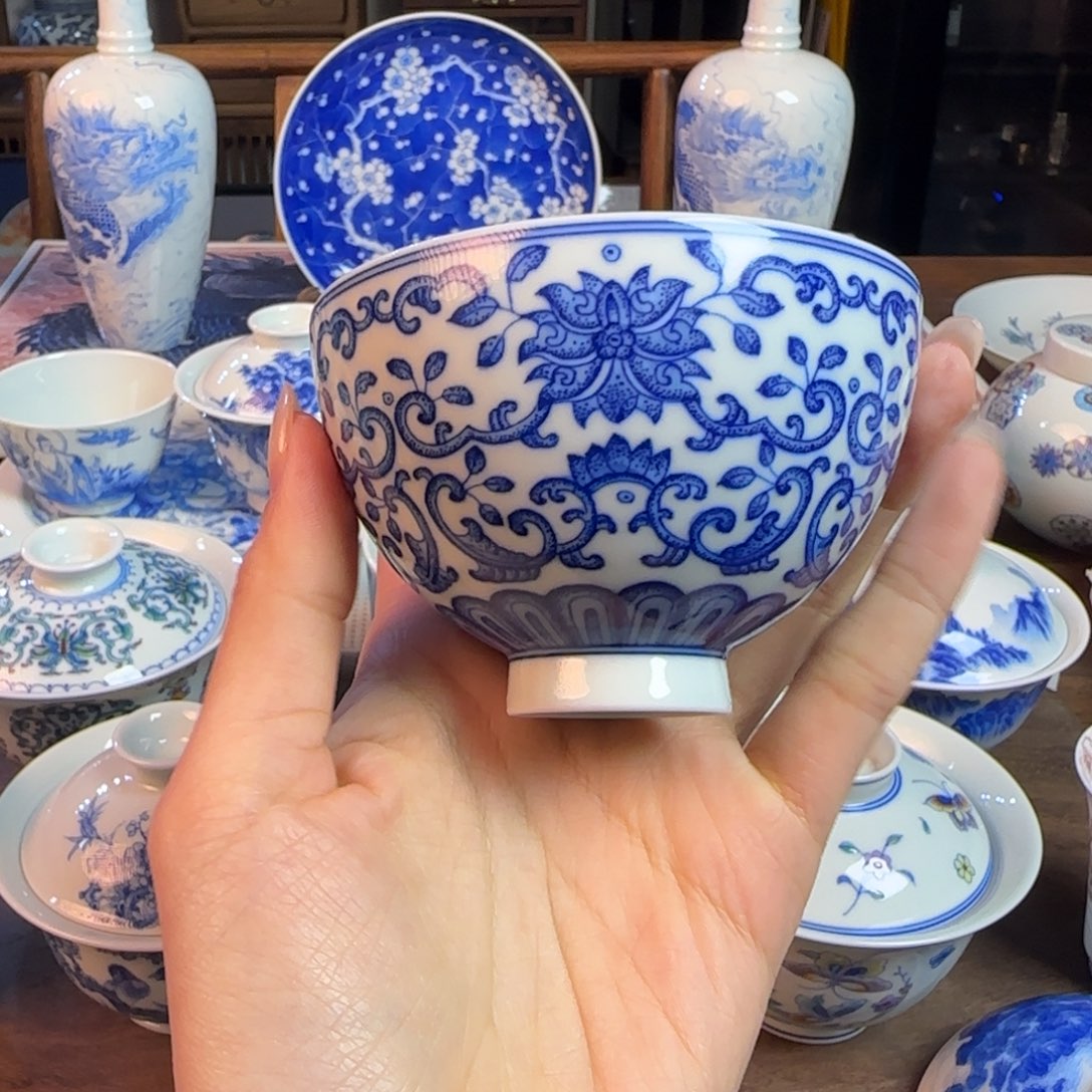 名窑口 点工缠枝莲鸡心杯放漏