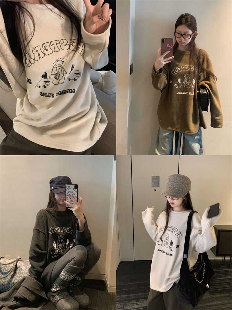  【芯芯子专属】趣味玩家 毛巾料卡通宽松加厚印花Tee