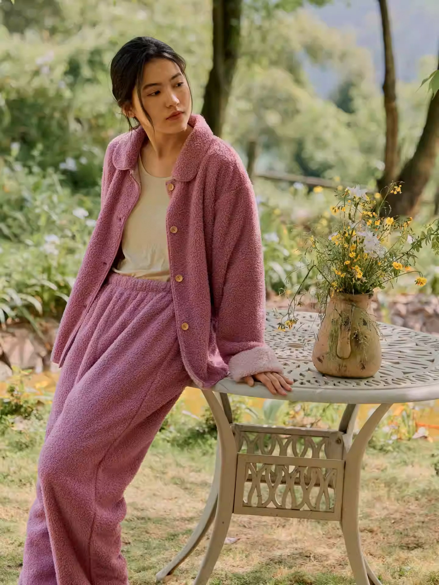 252-038朵朵可可2025秋冬新款女士翻领简约云朵绒开衫保暖家居服