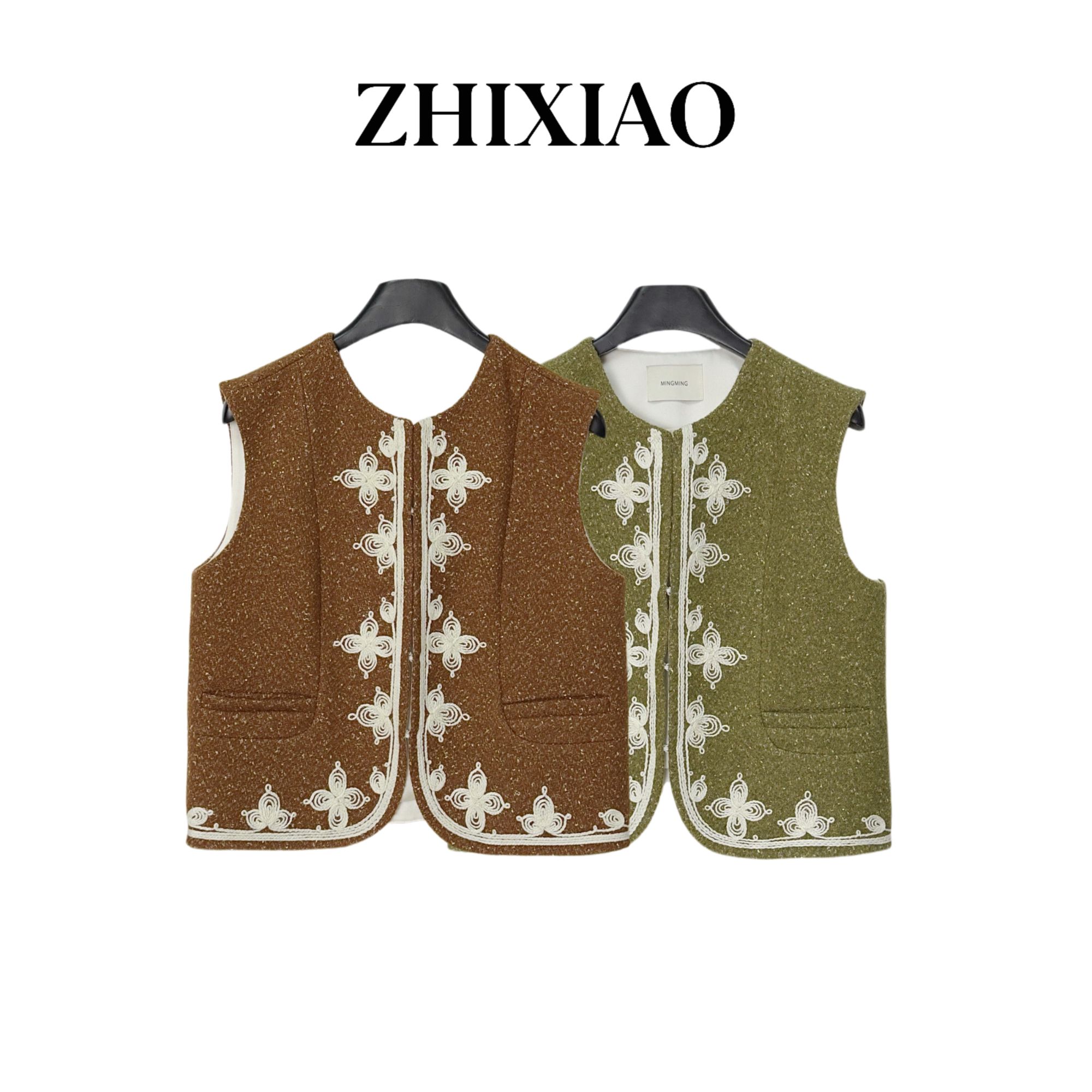 【ZHIXIAO】秋冬新款：刺绣羊毛马甲51822