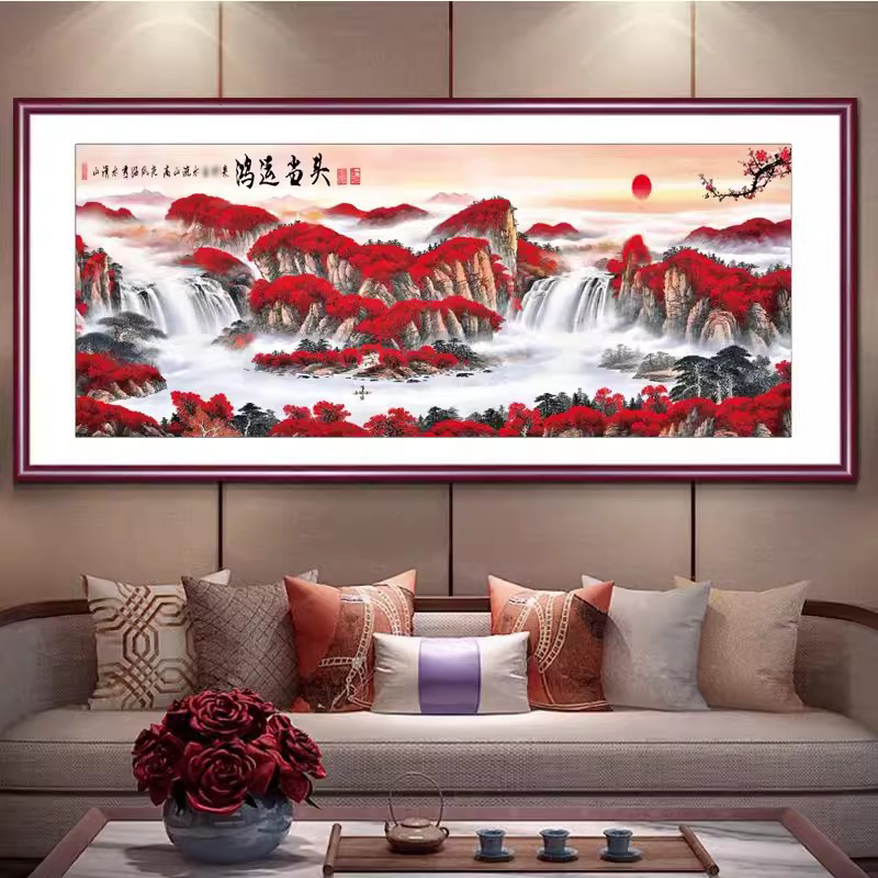 【美娜丽莎】鸿运当头十字绣33色满绣无勾边山水客厅画简单好绣高端