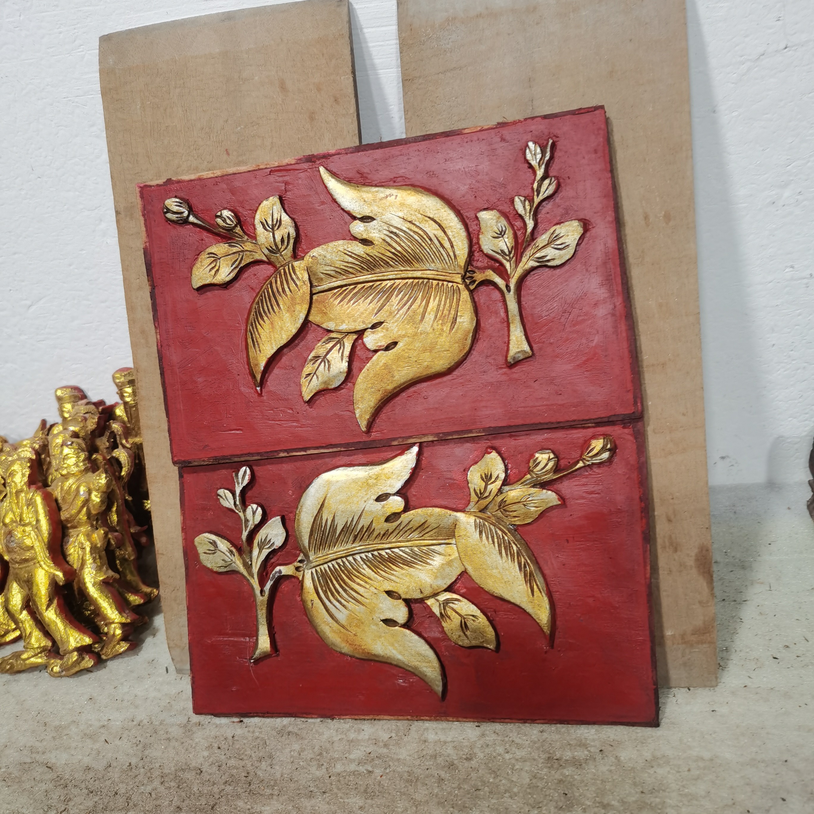 老物件木雕小花板一套