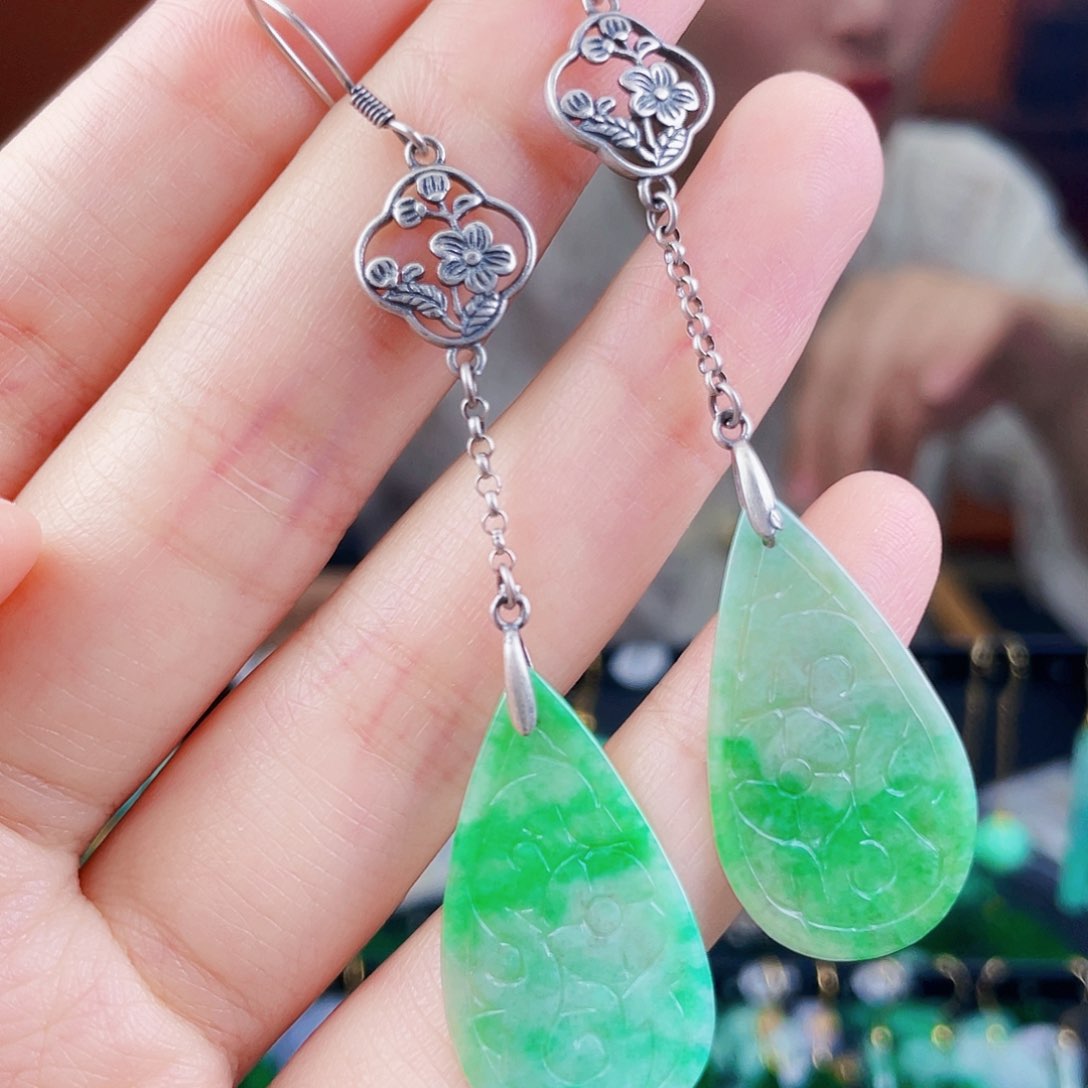 翡翠银S925镶嵌耳饰饰品