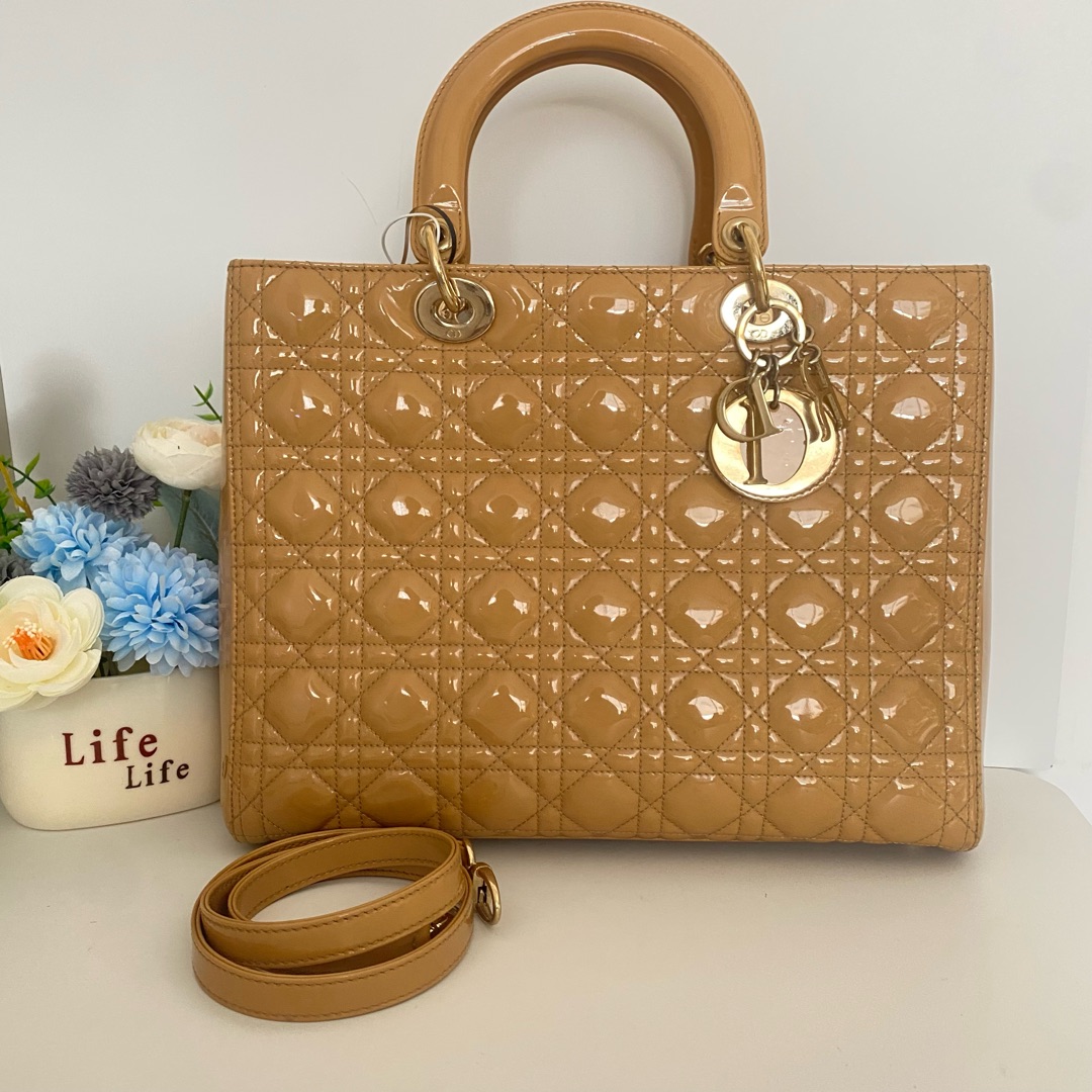 95新 DIOR/迪奥 六格戴妃漆皮托特包单肩包16311382