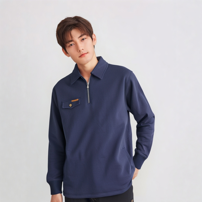 MHD2515  瑕不掩瑜 复古休闲宽松半拉链长袖卫衣加绒 