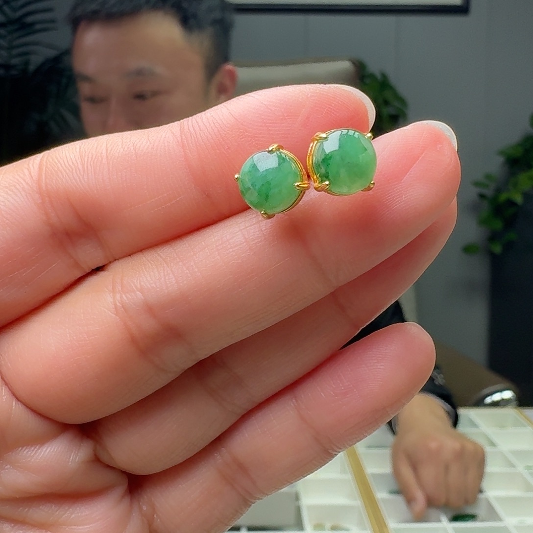 翡翠银S925镶嵌耳饰天然