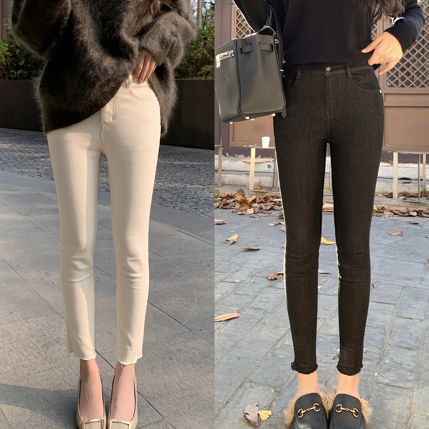 “韩女丰胯小脚裤”自留私服系列 暖绒/常规款 温暖加绒牛仔裤