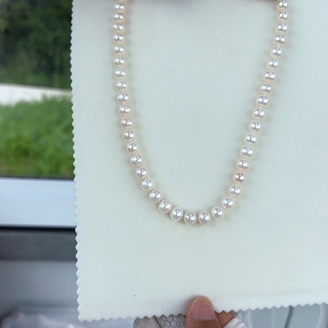 淡水珍珠银S925镶嵌颈饰8-9无核极光镜面正圆炫彩微瑕