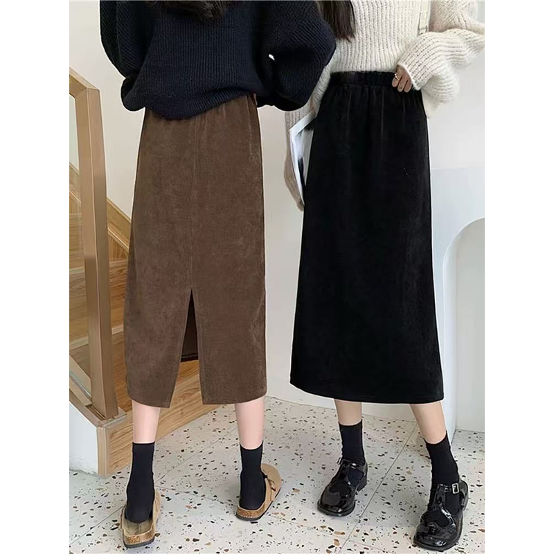 9300 半身裙女2025新款春秋a字高腰显瘦松紧腰中长款包臀裙