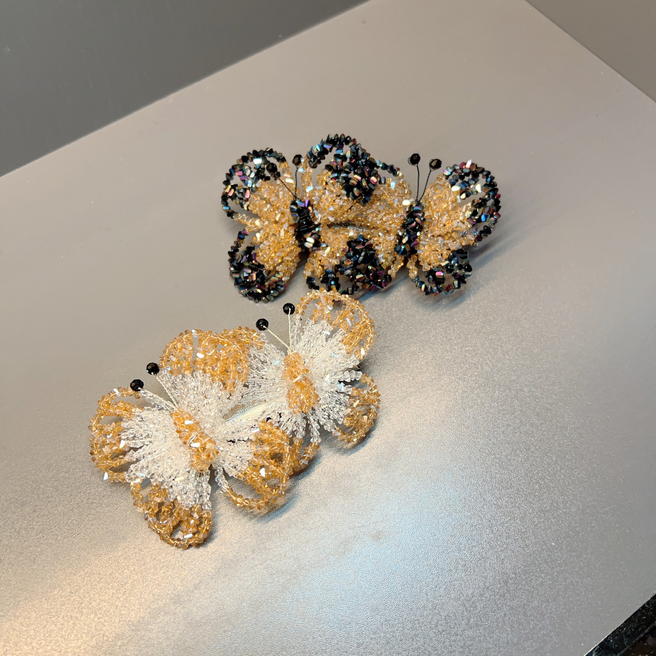 西子家莫奈渐变黑金蝴蝶边夹小众设计气质百搭高级感