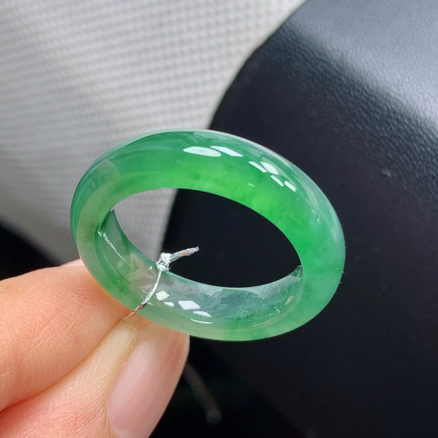 天然翡翠A货冰飘荧光绿18号戒圈戒指冰紫底内径18.1宽5.5厚4.0mm