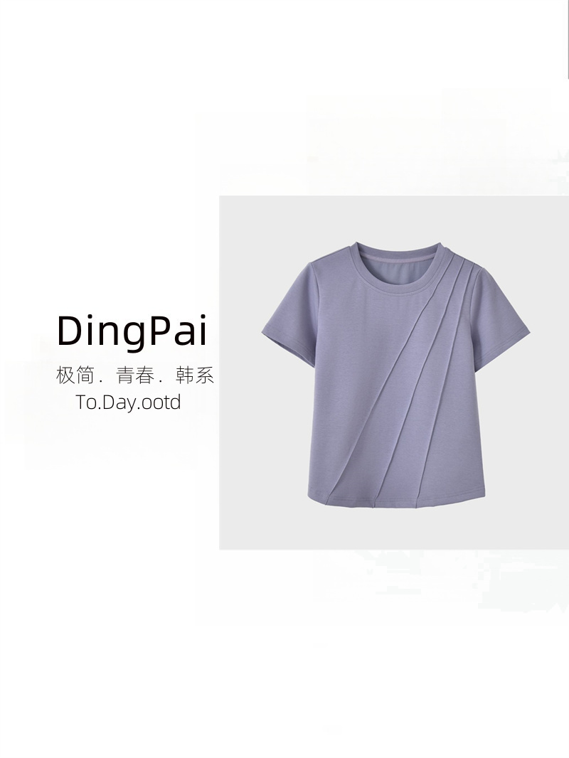DINGPAI-「痕纹笔记ins」2025春季新款斜纹女设计感百搭T恤IB-A1892