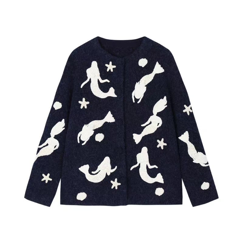 【星海人鱼】秋冬新款显瘦立体贝壳美人鱼手作针织开衫外套女.D2330