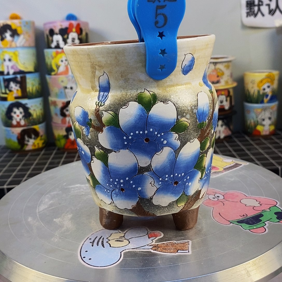 紫砂花盆红陶手绘花盆