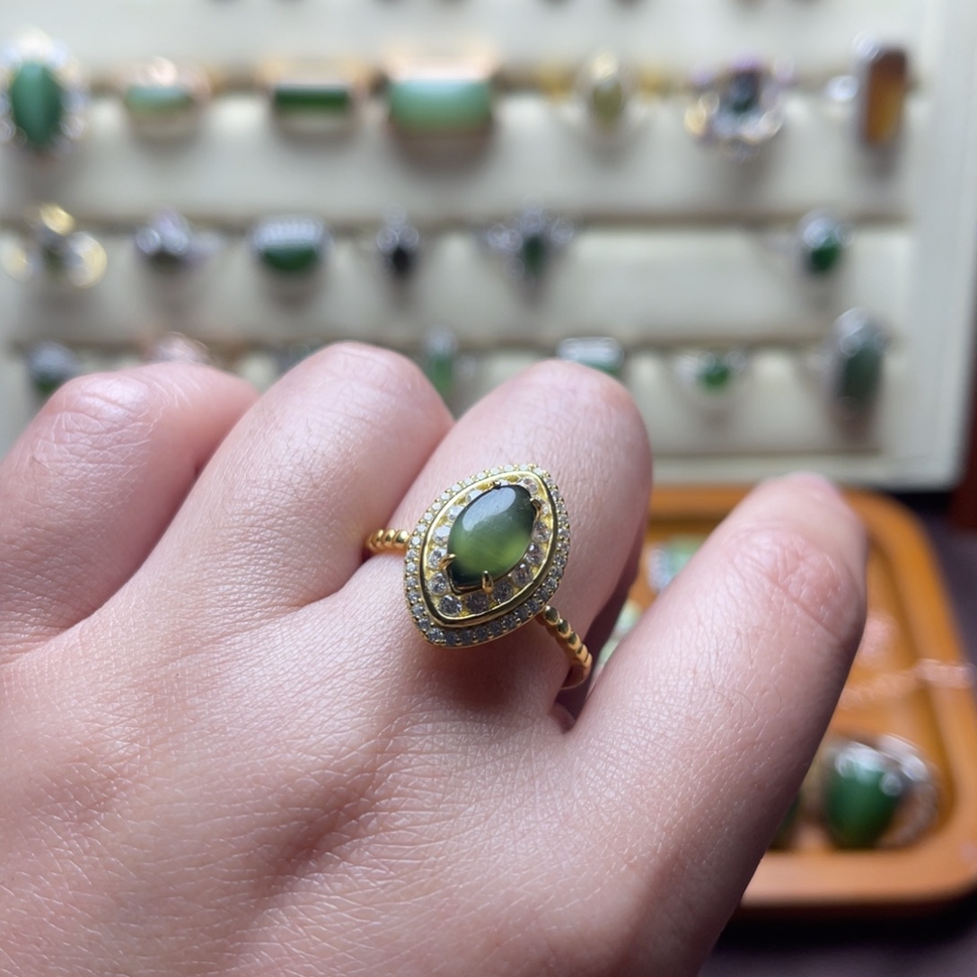 和田玉（碧玉）银S925镶嵌戒指