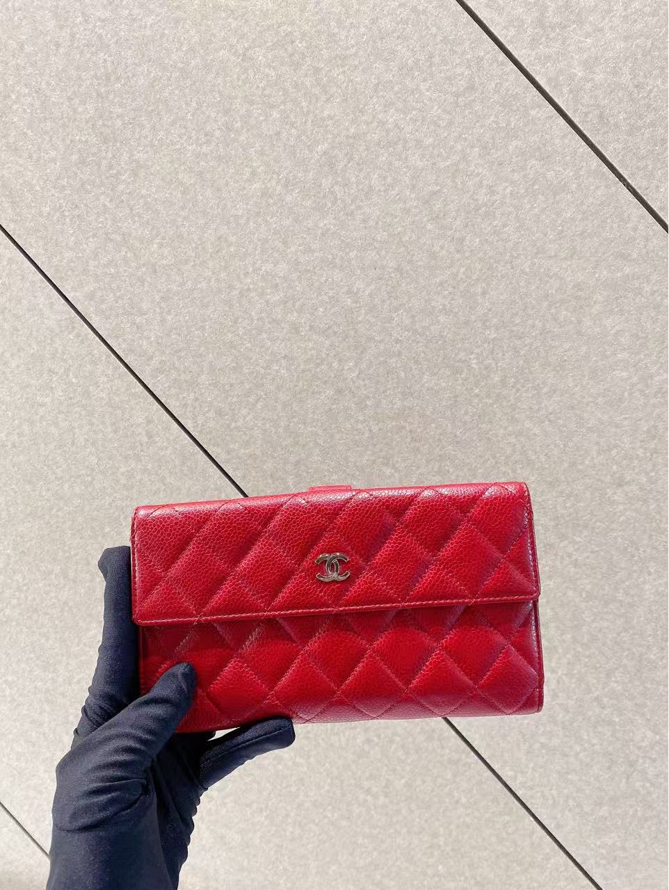 95新 Chanel/香奈儿 帝爵奢品CHANEL红色菱格钱包