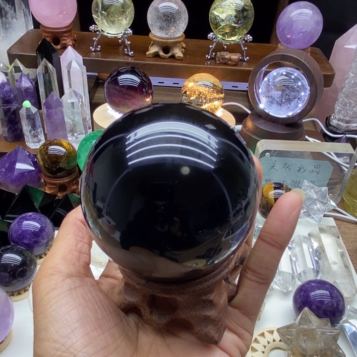 水晶摆件未镶嵌米***吖天然黑曜石球3