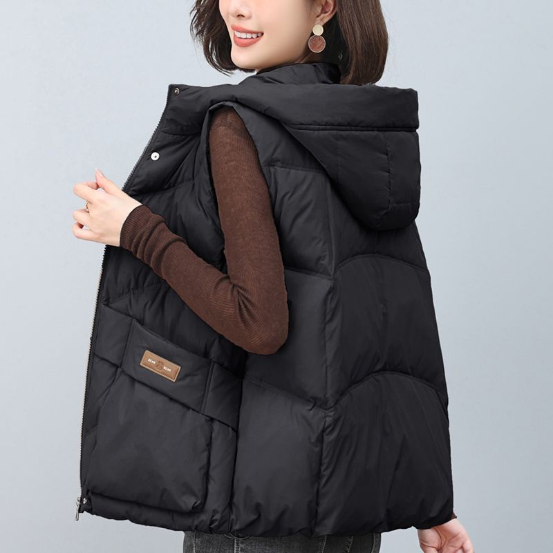 马甲女2025秋冬季新款护肩外穿坎肩宽松连帽时尚洋气背心外套