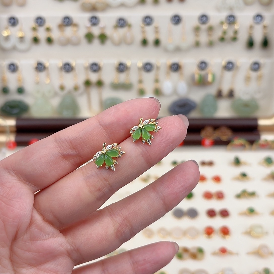 银S925镶嵌和田玉耳饰