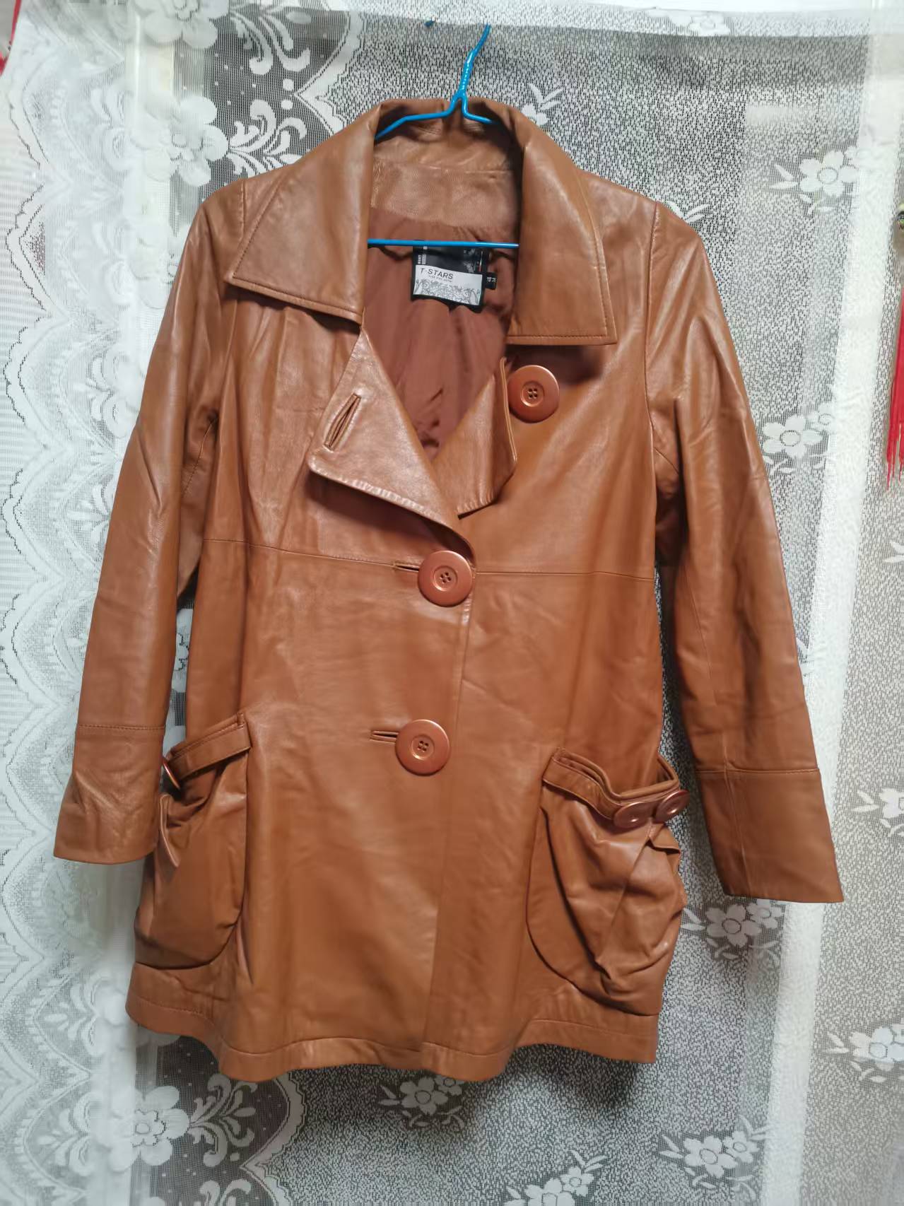 中长款百搭皮衣外套宽松型系带千金风做旧短款时尚