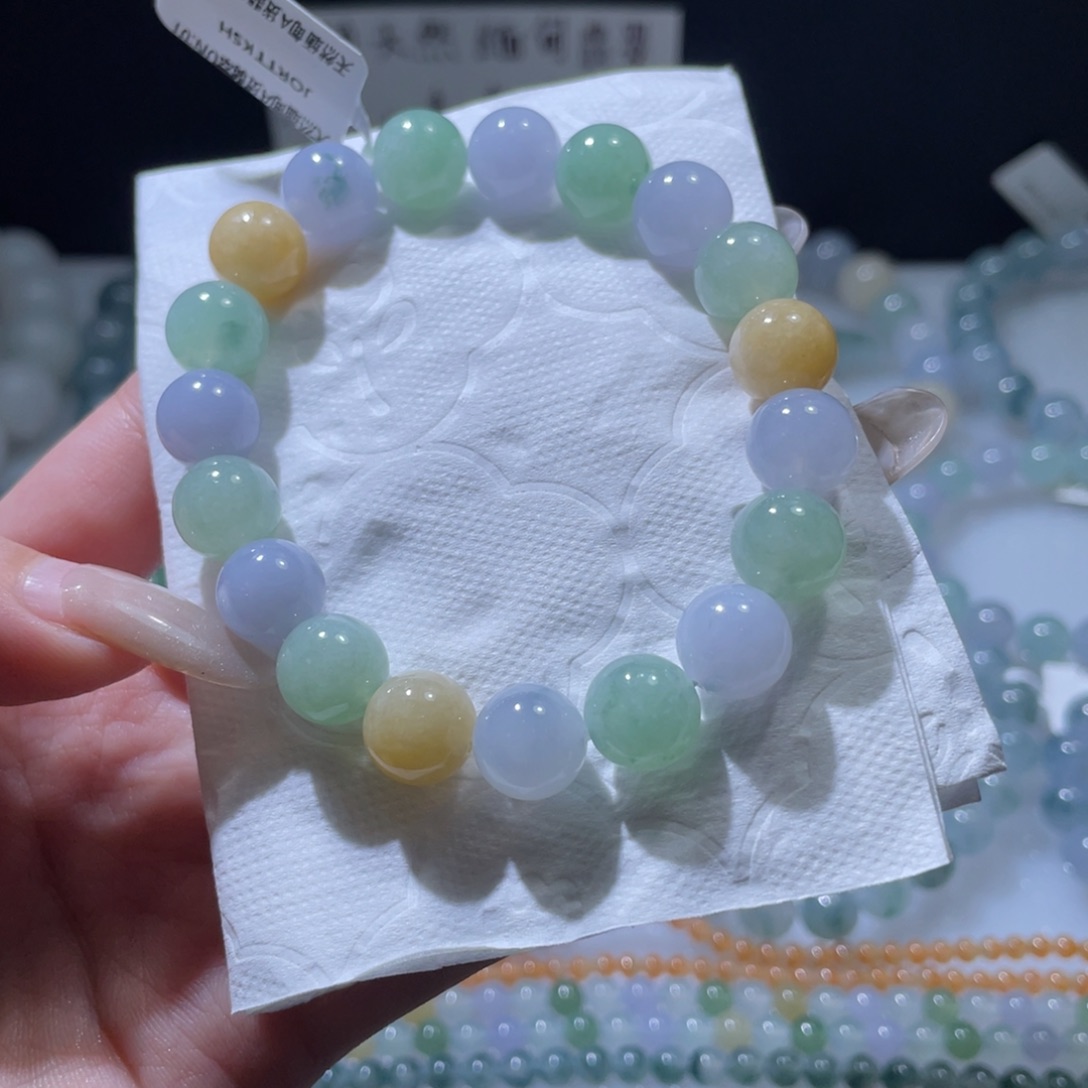 定制翡翠未镶嵌卡10多宝手串