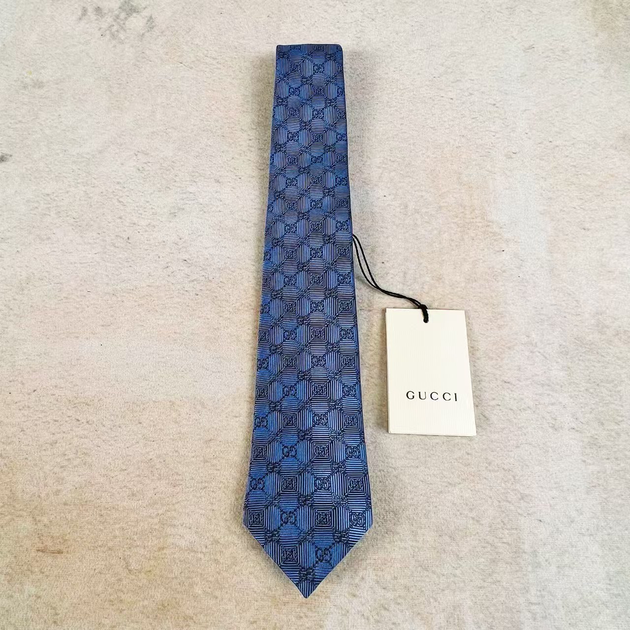 全新未使用 GUCCI/古驰 男士真丝深蓝色领带老花系列 G1701