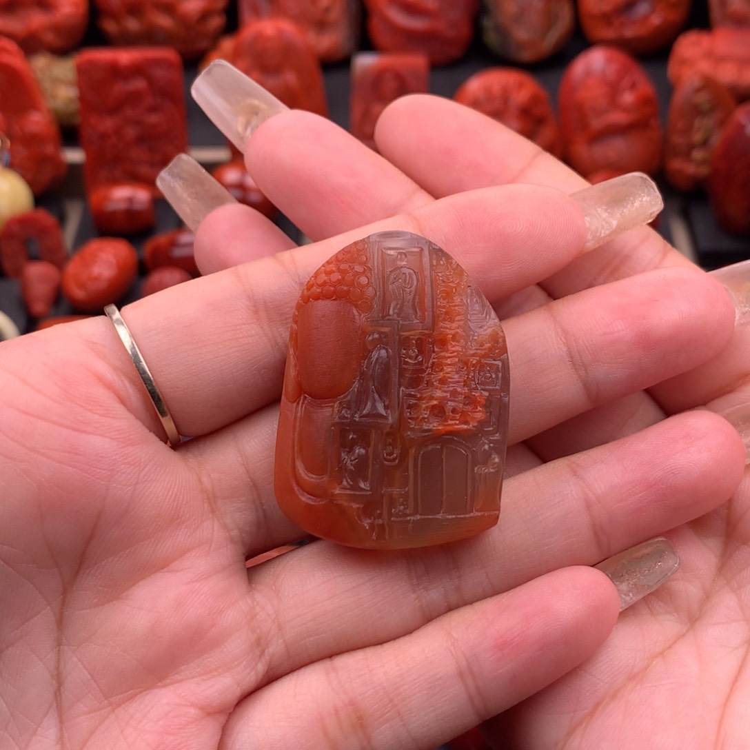 南红玛瑙南红川料原矿苏工精雕无相佛29mm未镶嵌