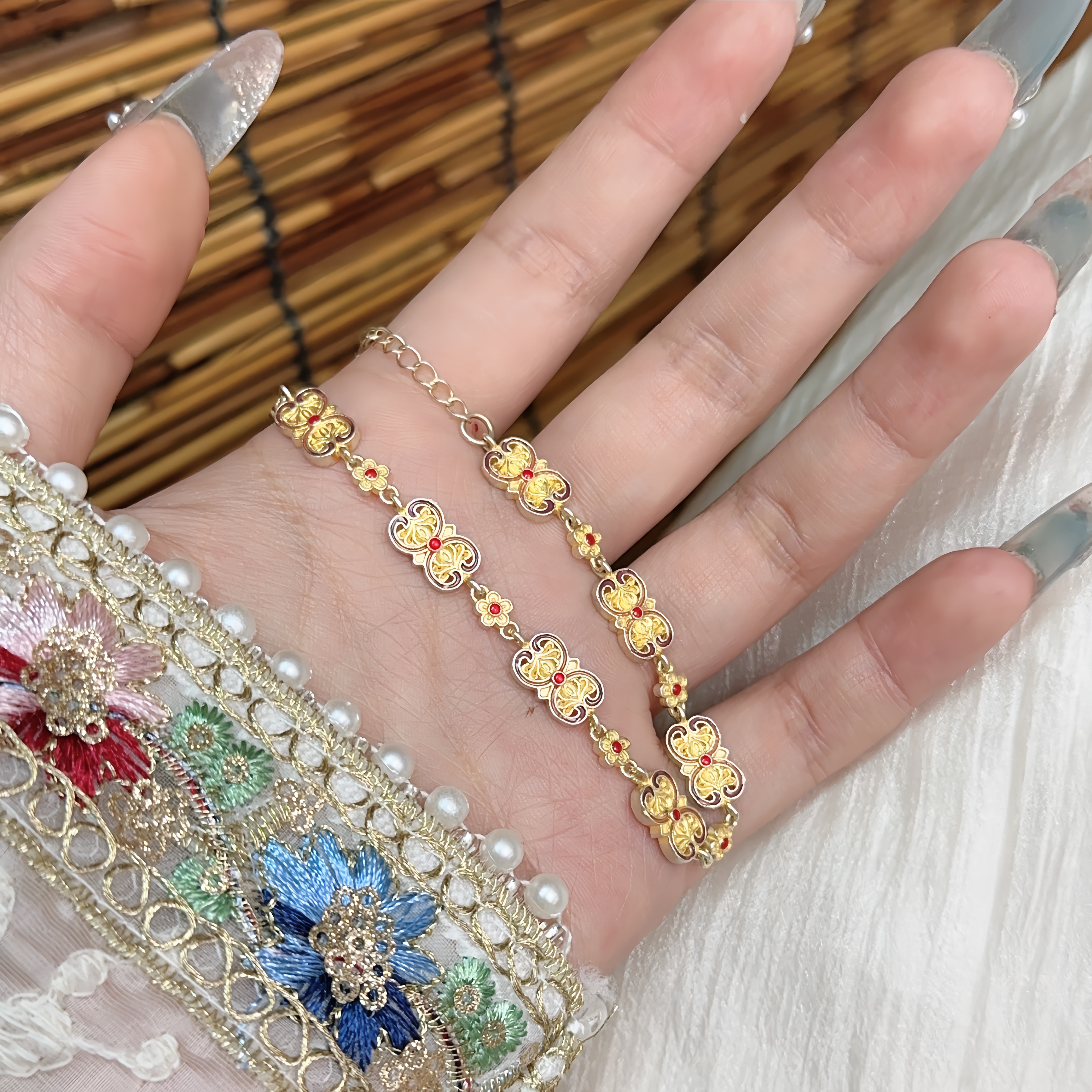 足银珐琅手链 紫丁香纯银手链-足银999.9小众民族风甜美百搭手工