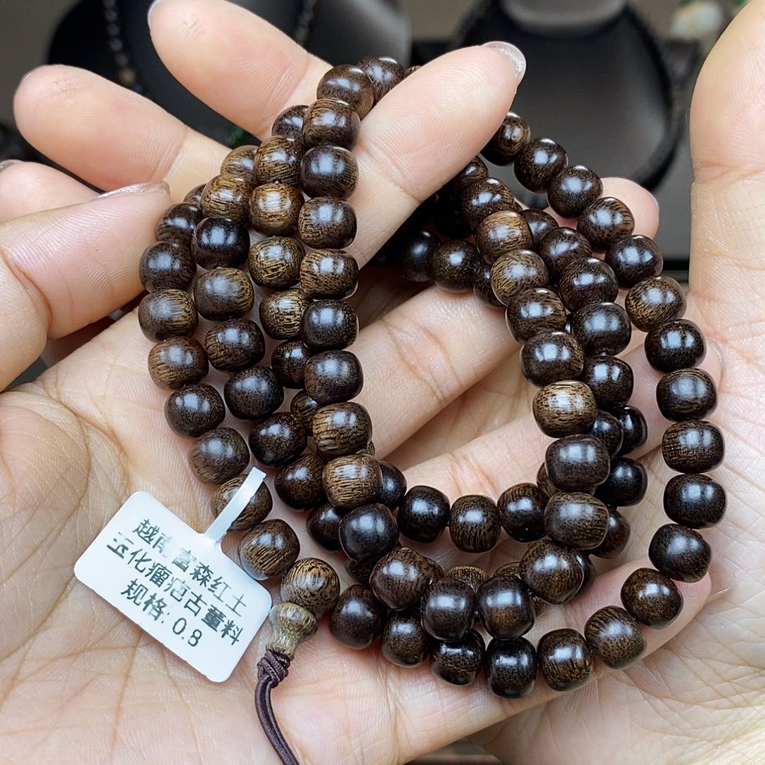 手串沉香越南富森红土玉化瘤疤古董料