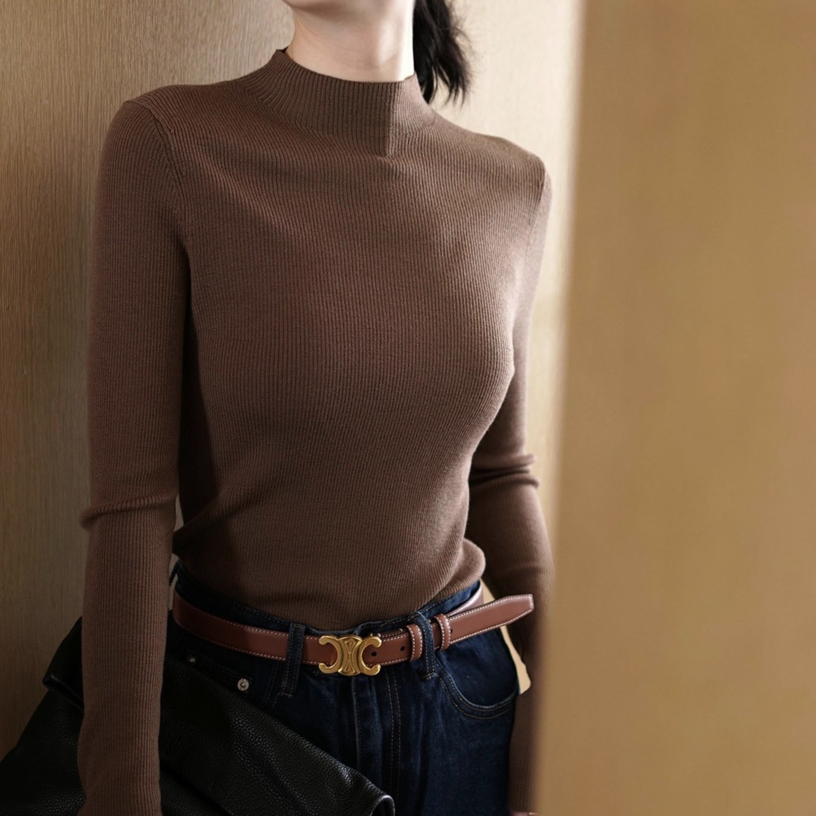 JING2025秋季0397新款高品质全羊毛打底衫纯色圆领女装打底衫百搭