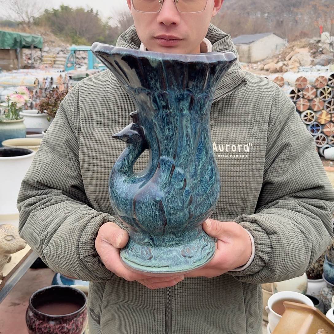 紫砂花盆孔雀蓝色一个一个