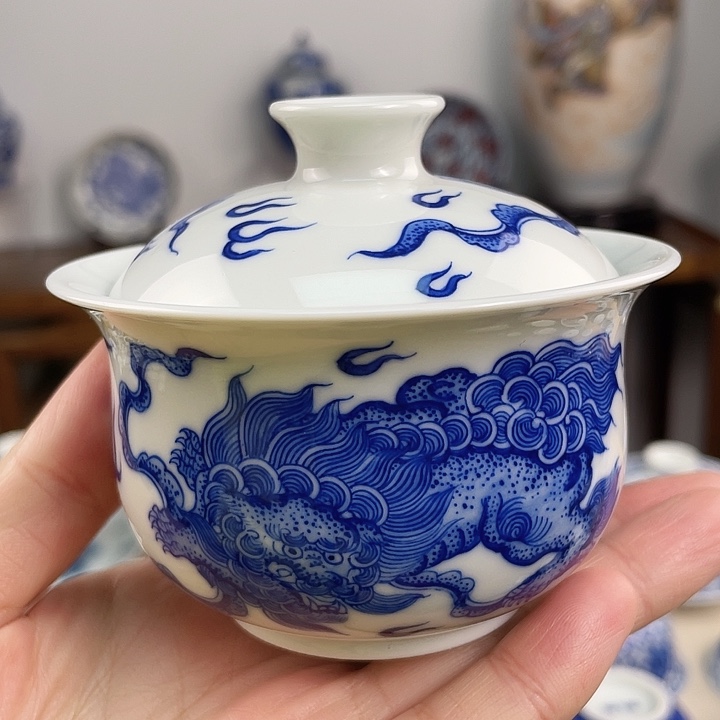 景德镇手绘陶盖碗128容量