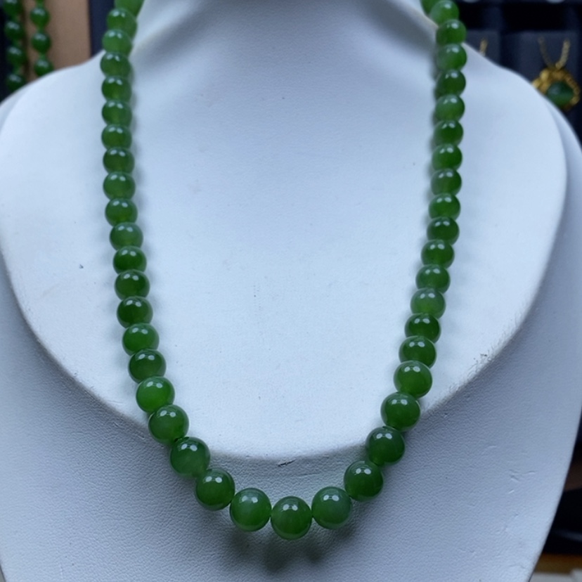 【闪购商品】和田玉颈饰银S925镶嵌8mm圆珠56颗项链