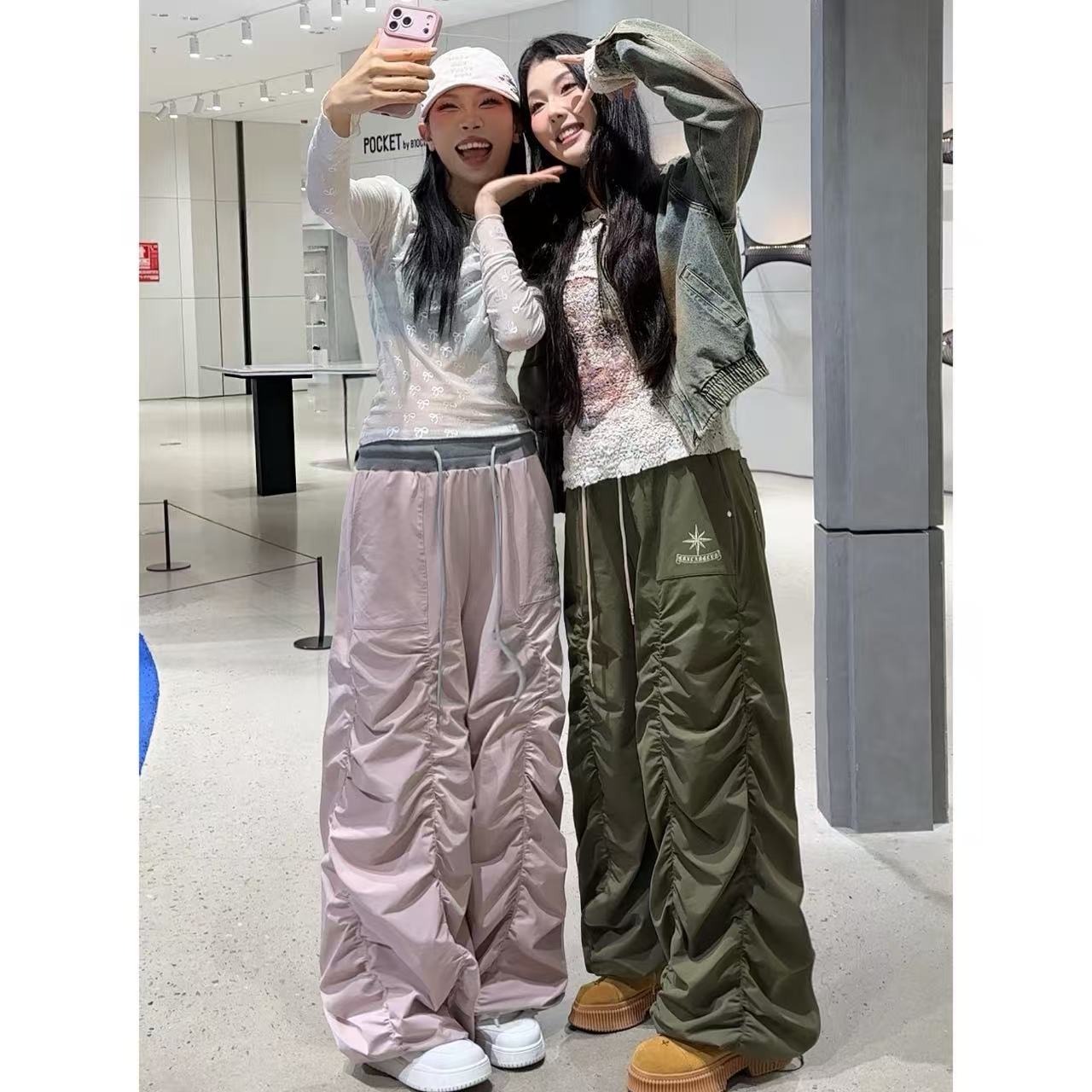 CBXLAB街舞潮牌速干褶皱撞腰长裤设计师百搭撞色秋季宽松长裤