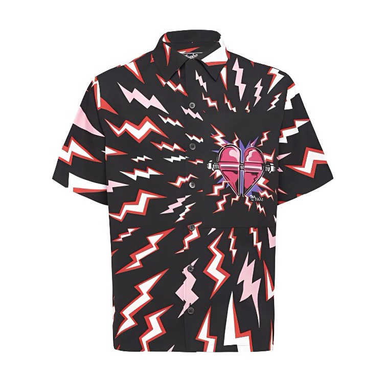 99新 Prada/普拉达 爱心闪电/图案满印防晒衬衫/M码