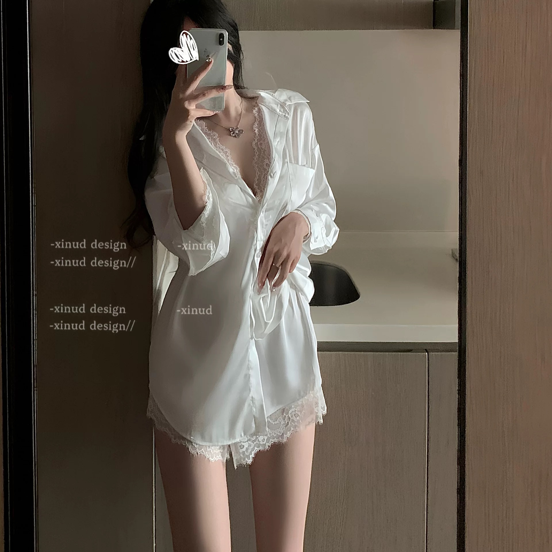 中长款短裙长袖女睡衣夏季家居服套装网红睡裙诱惑春夏